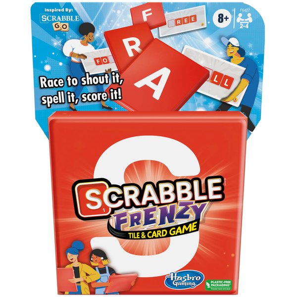 Scrabble Frenzy Tile and Card Game, Fast-Paced Scrabble Game for Family and Kids Ages 8 and Up, Easy to Learn Card Game for 2 to 4 Players