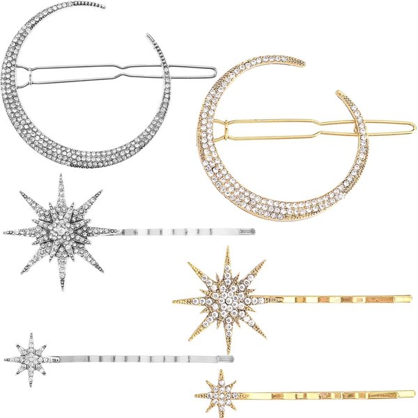 6Pcs Crystal Hair Pin, Vintage Rhinestones Bobby Hair Pins, Hollow Geometric Hair Barrettes, Elegant Metal Hair Clips Hair Accessories Headwear Styling Tools for Women Girls