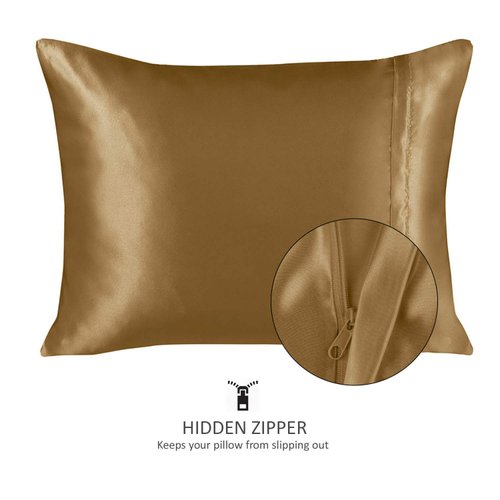 ShopBedding Luxury Satin Pillowcase for Hair – Standard Satin Pillowcase with Zipper, Gold (Pillowcase Set of 2) – Blissford