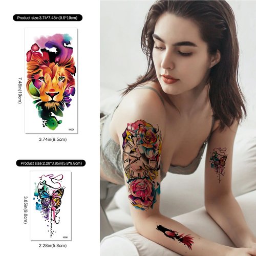 Aresvns 25 sheets Cute Watercolor Temporary Tattoo Long Lasting, 14 Sheets Roses Flower Butterfly Lion Fake Tattoos for Adults Shoulder Arm Hands, 11 Sheets Tiny tattoos
