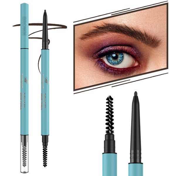 TurritopsisD Define & Fill Brow Pencil 【2-Pack Brown】 Eyebrow Pencil Pro Waterproof Long-Lasting Precision Tip Skinny Pen Built-in Soft Spoolie