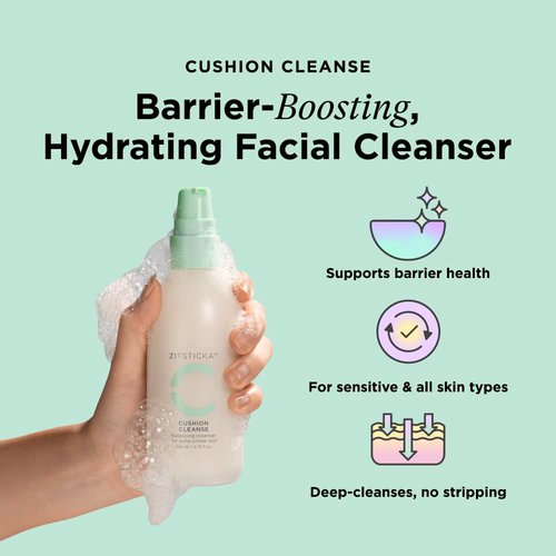 ZitSticka CUSHION CLEANSE, Hydrating Facial Cleanser for Sensitive, Breakout-Prone Skin, Non-Stripping, Barrier-Boosting, 140ml (Pack of 1). 4.7 oz