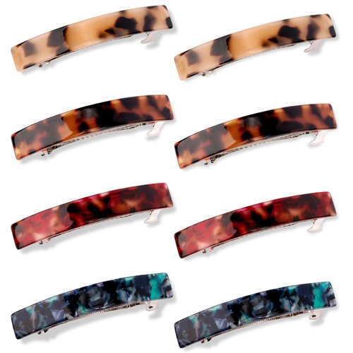 Aprince Hair Barrettes for Women 8 Pcs Barrettes for Fine Thick Hair Classic French Tortoise Shell Hair Clips Acetate Rectangle Barrettes Hair Accessories for Women Girls
