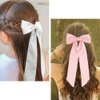 Ahoney 2Pack Satin Hair Bow Hair Clips for Women Girls, Hair Ribbons for Hair Ponytail Cute Hair Ties with Long Tail, Bow for Hair Accessories Bow Barrettes Women (Pink&White)