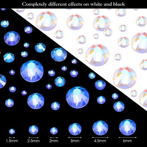 2000 Pieces Flat Back Gems Rhinestones 6 Sizes (1.5-6 Mm) Round Crystal Rhinestones with Pick up Tweezer and Rhinestones Picking Pen for Crafts Nail Clothes Shoes Bags DIY Art (White Polar Light)