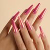 Chrome Press on Nails Pink Fake Nails Long Ballerina Glossy Laser Coffin False Nails Holographic Pink Mirror Metallic Glue on Nails for Women Girls Artificial Acrylic Manicure Nail Decoration 24pcs