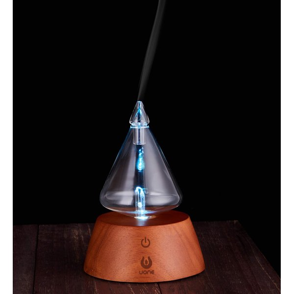 UONE Essential Oil Diffuser for Aroma Nebulizing, Waterless Aromatherapy Nebulizer - with Touch Button, Timer and 7 Color Changing LED lights, No Heat, No Water, No Plastic - Handmade Wood and Glass