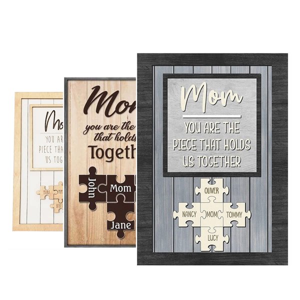 Personalized You Are The Piece That Holds Us Together Puzzle Sign Mom Canvas Poster, Mothers Day With Kids Names , Mother's Gifts For From Daughter Son Full Size