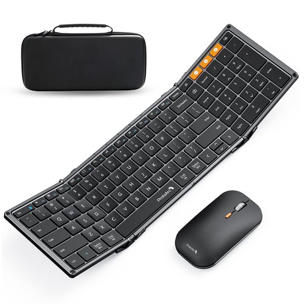 ProtoArc Foldable Keyboard and Mouse, XKM01 Folding Bluetooth Keyboard Mouse Combo for Business and Travel, 2.4G+Dual Bluetooth, USB-C Rechargeable, Full-Size Portable Keyboard for Laptop iPad Tablet