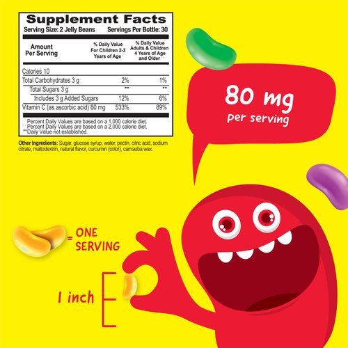 VitaWorks Kids Vitamin C Jelly Beans 80mg - Tasty Natural Orange Blast Flavor - Vegan, GMO-Free, Gluten Free, Nut Free Vitamins - Dietary Supplement - for Immune Support - for Children - 60 Jellies