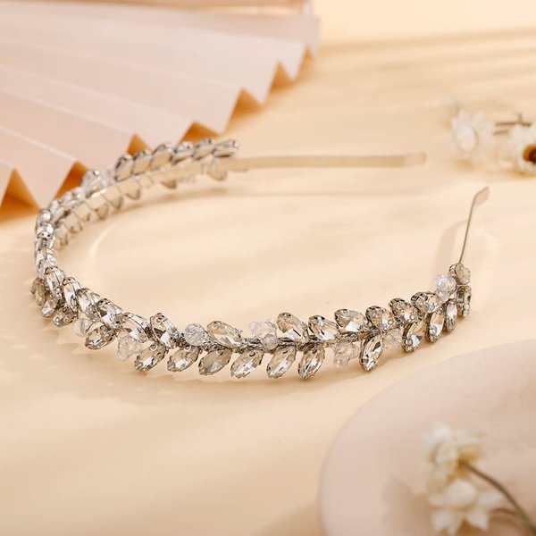 Teyglen Silver Thin Full Rhinestone Headband Hair Band Handmade Full Crystal Hair Hoop for Women Girl