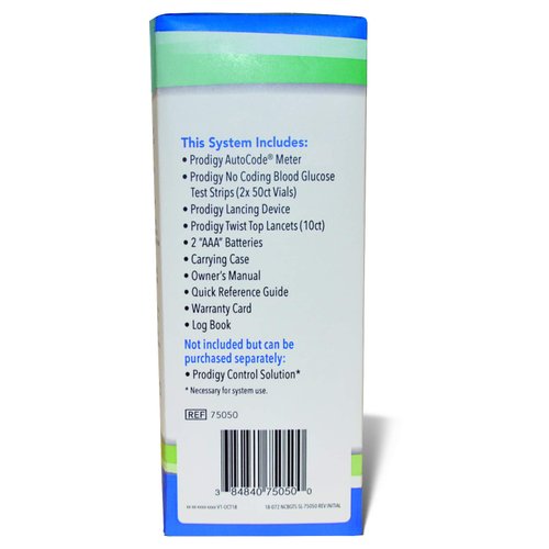 Prodigy Glucose Monitor Kit - Includes Prodigy Meter, 100ct test strips, 10ct Lancets, Lancing device, Carrying Case, Log Book