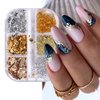 Eseres Nail Foil 3D Sparking Gold Flakes for Nails 6 Grids Metallic Nail Glitter for Nail Art Design