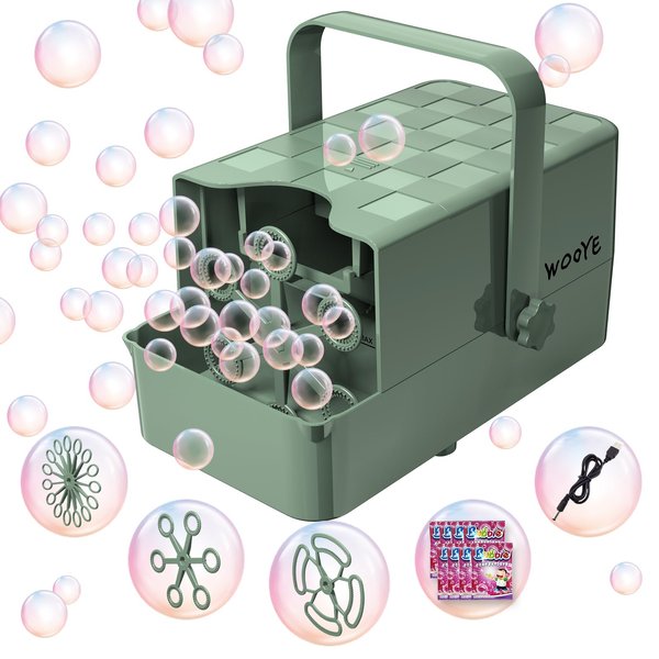 Bubble Machine, Make Big/Medium/Small Bubble, Outdoor Bubble Blower Machine for Pet Toddler Kid, Electric Bubble Maker Powered by Plugin/Battery for Wedding Birthday Party(Green)