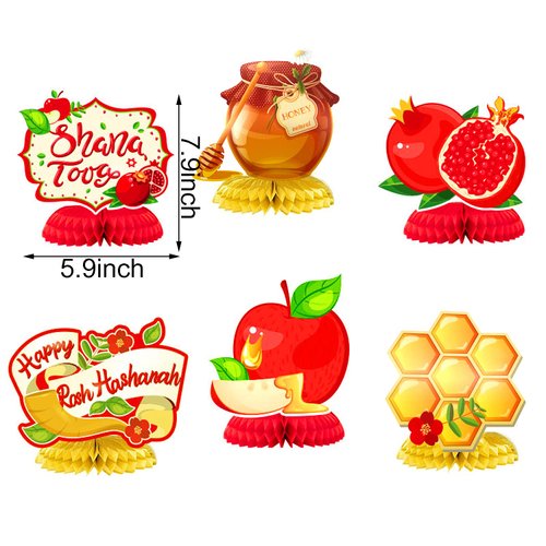 Rosh Hashanah Honeycomb Centerpiece Decoration Table Toppers Jewish New Year Shana Tova Party Supplies Favors Honeycomb Table Centerpieces- 6 Count