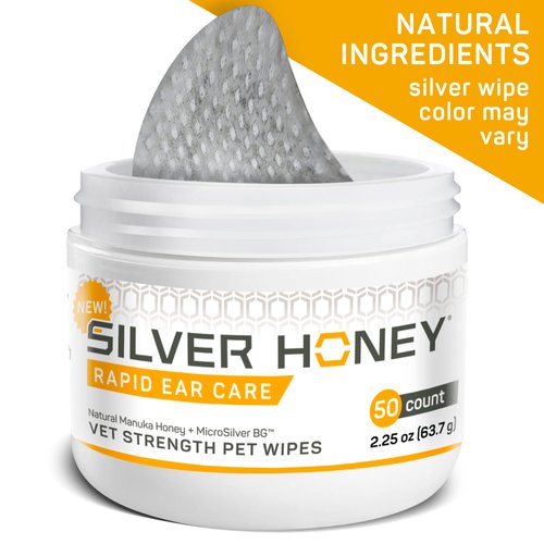 Absorbine Silver Honey Rapid Ear Care Vet Strength Pet Wipes, 50ct, Manuka Honey & MicroSilver BG