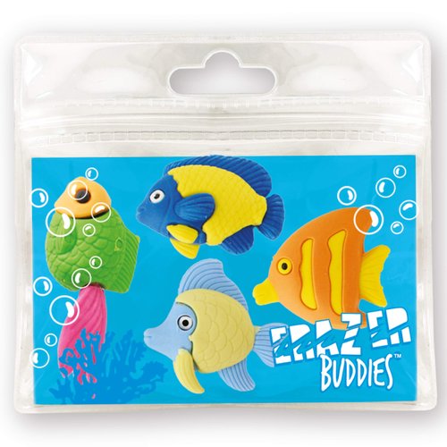 Eraser Buddiez - Reef Fish from Deluxebase. Cute Rubber Stationery Set in Reusable Bag. Novelty Office Desk Accessories, School Supplies and Party Favors.