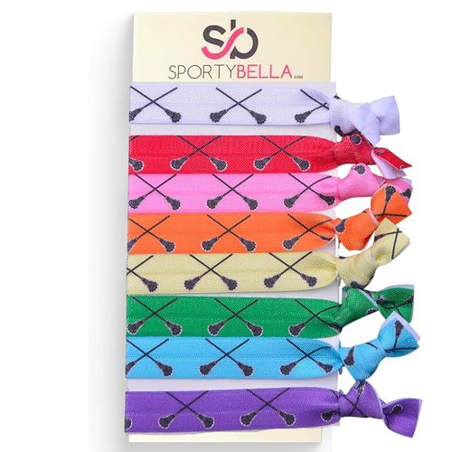 Multi-Colored Lacrosse Hair Ties, Hair Accessories for Girls, No Crease Girls Hair Elastics, Hair Accessories with Lacrosse Design, Ponytails Hair Tie for Lacrosse Players (8 pcs) - by SPORTYBELLA