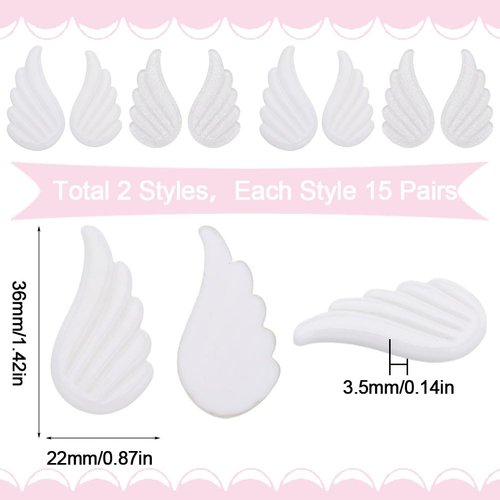 SUNNYCLUE 1 Box 30 Pairs White Angel Wing Charms Christmas Resin Cabochon Mini Fairy Beads Scrapbooking Embellishments Flatbacks Cabcohons for Jewelry Making Cell Phone Case Valentine's Day Decor
