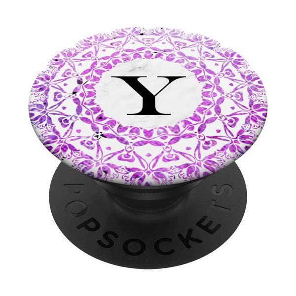 Cell Phone Pop Up Grip Holder,Monogram Mandala White Pink Y PopSockets Grip and Stand for Phones and Tablets
