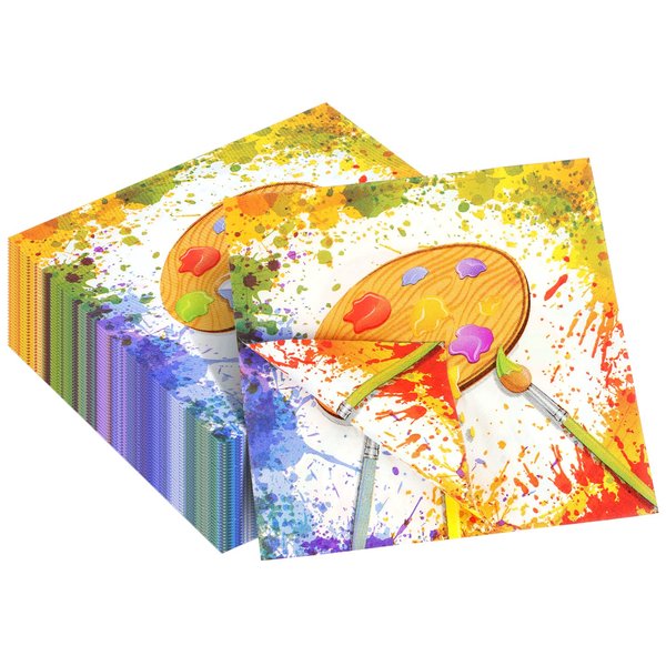 60 Pack Art Party Decorations Napkins, 13 x 13 Inches Paint Party Napkins for Birthday Party Supplies Art Paint Paper Napkins Art Party Table Decorations (Art Paint)