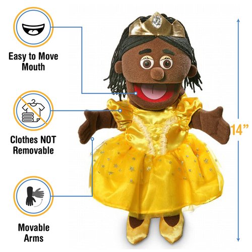 14" Princess, Black Girl, Hand Puppet