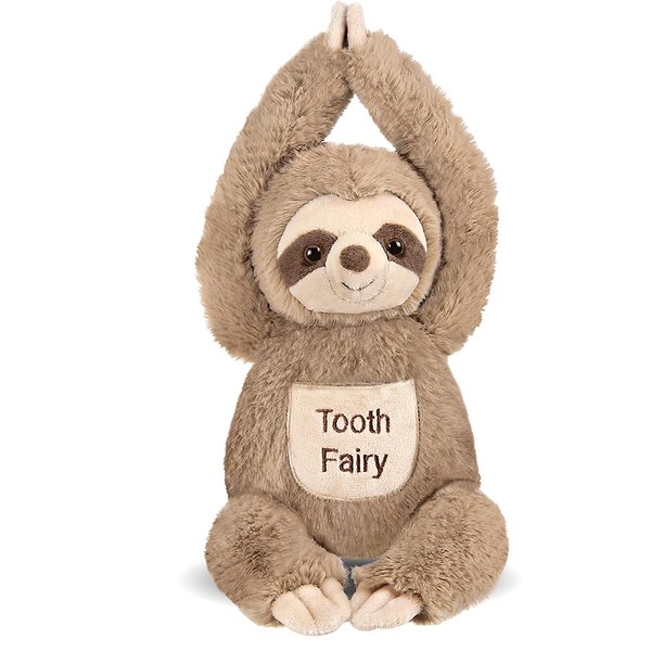 Bearington 12 inch Tooth Fairy Door Hanger Stuffed Animal, Lil' Sammy Sloth Tooth Holder, Tooth Fairy Doll with Tooth Pocket Pouch