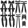 20PCS Black Hair Bows for Women, Hair Ribbons for Girls Hair, 12PCS Long Tassel Bowknot Ponytail Holder and 8PCS Short Tail Hair Clips, Solid Silky Hair Barrettes Satin Hair Accessories