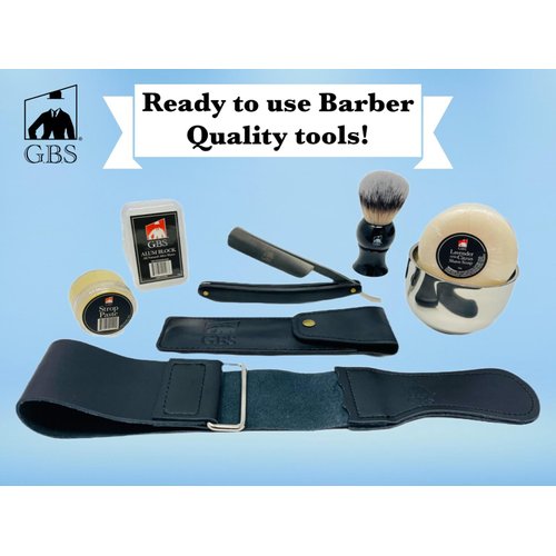 G.B.S Shaving Straight Razor Kit - Shave-Ready Steel Blade, Honing Strop,Complete Straight Razor Shaving Set for Men, Straight Razor Beginner Kit, Straight Edge Razor Kit, Mens Shaving Kit Gift Set