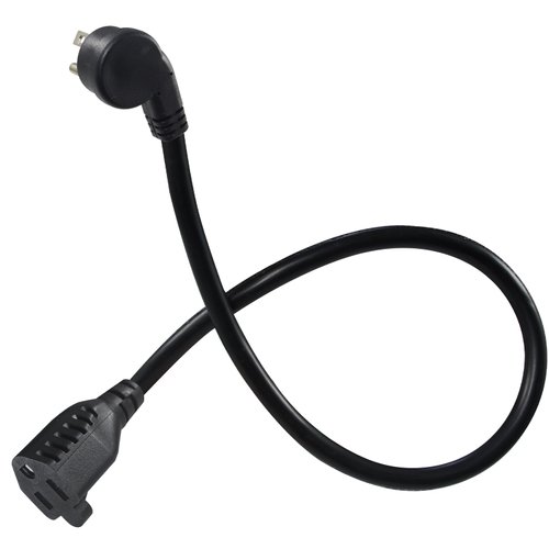 SPARKING Flat Plug Short Power Extension Cord 1.5FT - Low Profile AC Flat Wall Head Short Black Grounded Extension Cord,16AWG SJT,125V 13A Right Angle Small Indoor Appliance Extender Cord [1PACK]