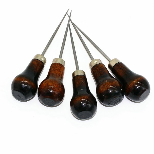 M-W Pack of 5 Gourd Shape Leather Craft Cloth Wood Handle Scratch Awl Tool Pin Punching