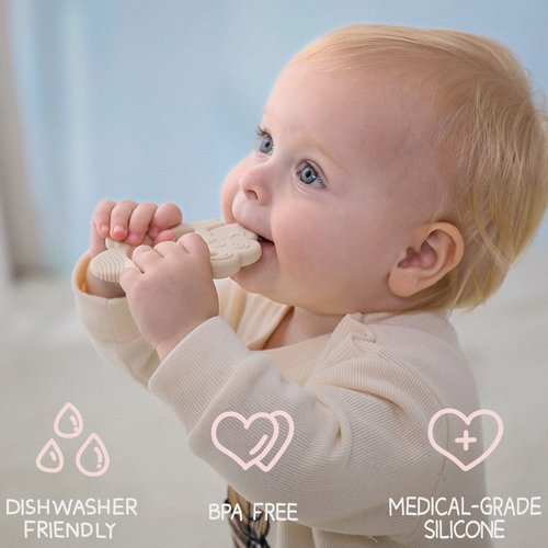 Moonkie Teething Toy, Safe & Easy to Hold BPA Free Silicone Baby Soothing Teethers, Prevent Finger Sucking Teether Toys Best for Babies 0-6 6-12 Months (Sheep Muted)