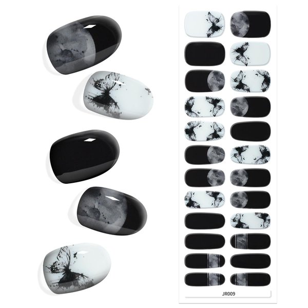 KING HORSE Semi Cured Gel Nail Stickers Long Lasting Semi-Cured Gel Nail Strips Waterproof Semicured Gel Nail Wraps UV Lamp Required (Butterfly Print 09R)