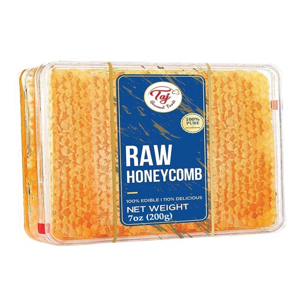 Taj Gourmet All Natural Raw Honeycomb 100% Honey Pure Turkish Raw Honey Comb -100% All Natural Edible Honey Combs Raw Edible - Perfect For Healthy Smoothies Honey With Honeycomb, 200g (7.05oz)
