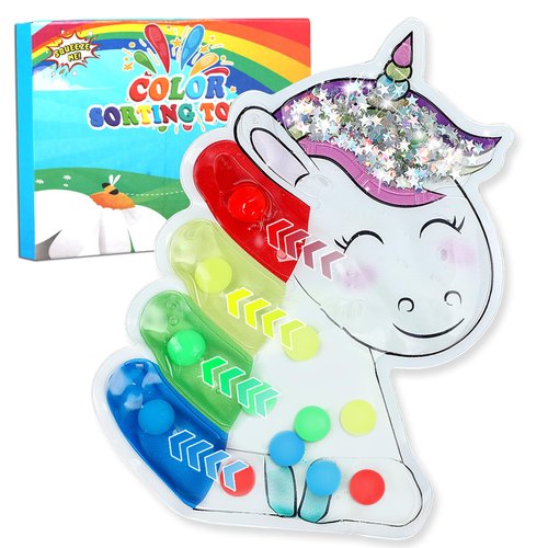 Color Sorting Toys for Toddlers 1-3, Squishy Sensory Fidget Toys, Fine Motor Skills Toys for Girls, Unicorn Color Matching Toys Preschool Learning Activities Montessori Valentines Day Gifts for Kids