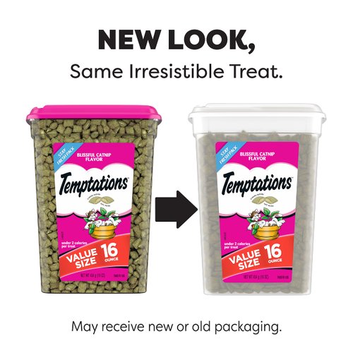 TEMPTATIONS Classic Crunchy and Soft Cat Treats Blissful Catnip Flavor, 16 Ounce (Pack of 1)
