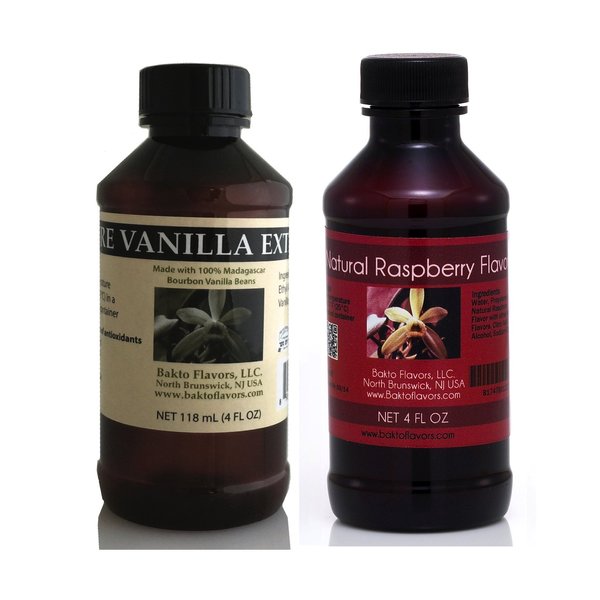 4 OZ Duos - Natural Vanilla Extract and Raspberry Flavor-2 (4 OZ) Bottles