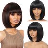 GUOJIAN 12 Inch Short Bob Wigs with Bangs Straight Bob Wigs for Women Synthetic Bob Wigs Natural Looking for Daily Party Cosplay (1B/BUG, 12inch)