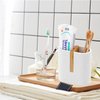 rejomiik Matte White Toothbrush Holders Electric Toothbrush Holder for Bathrooms, Bamboo Tooth Brushing and Toothpaste Storage Organizer for Sink, Countertop