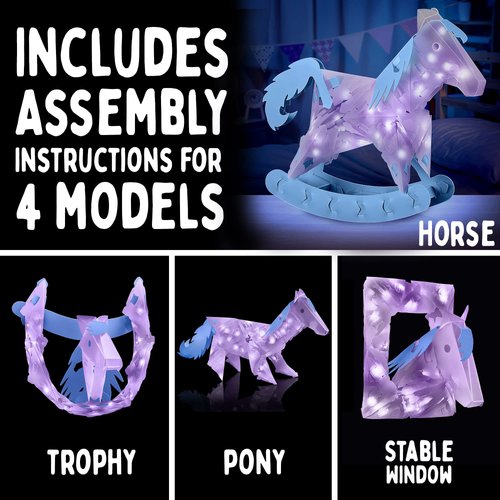 Thames & Kosmos Creatto Twilight Rocking Horse & The Giddyup Gang Light-Up 3D Puzzle Kit, Includes Creatto Puzzle Pieces to Make Your Own Illuminated Craft Creations, DIY Activity & LED Lights