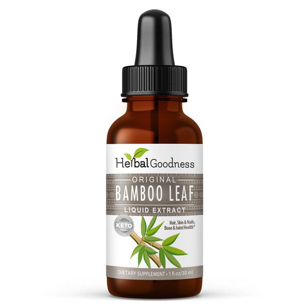 Bamboo Extract for Hair Growth 1oz - Natural Bamboo Leaf - Organic Hair Skin and Nail Vitamins Natural Silica, Collagen Supplement, Radiant Skin and Nails - 1 Bottle - Herbal Goodness
