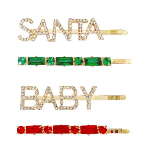 4 Pcs Christmas Hair Clips for Women Rhinestone Hairpin Christmas Baby Santa Hair Clip Set Holiday Christmas Hair Accessories Festive Gift