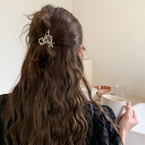 Vacaonio Minimalist Gold Small Hair Claw Clamp Non Slip Hairclips Jaw Starfish Shell Hairclip Barrette Medium Thick Hair Claw Metal Gold Holder Hair Clips Decorative Hair Accessories for Women