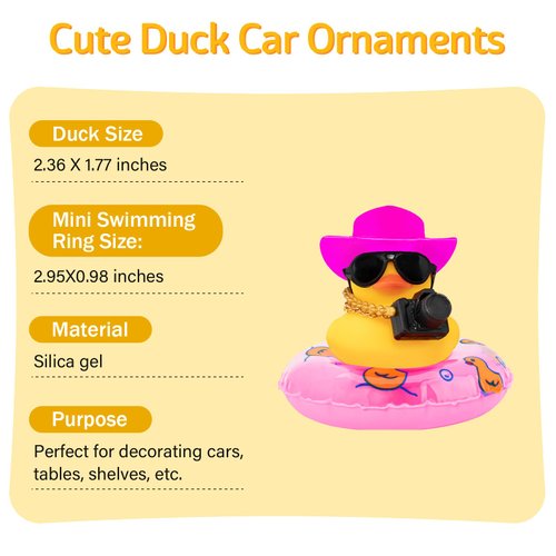 wonuu Rubber Duck Dashboard Decorations Camera Duck Car Accessories for Car Ornament with Mini Hat Swim Ring Necklace and Sunglasses,B_pink&cowboy hat and pink ring