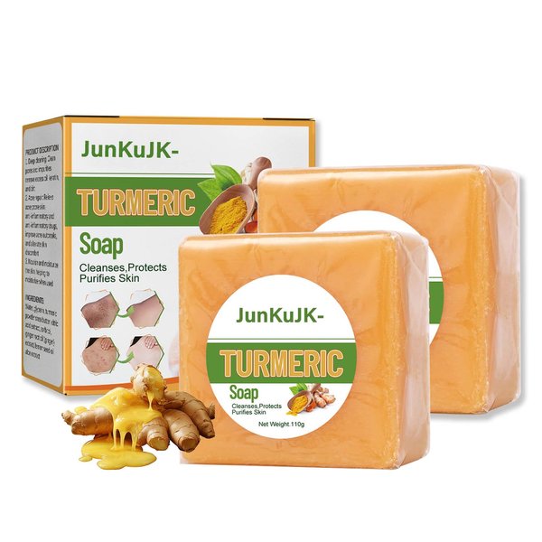 JunKuJK 2PCS Turmeric Soap Bar,Cleansing Tumeric Soap for Face & Body,Moisturizing Turmeric Face Bar Soap,Suitable for Women and Men