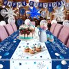 Blue Birthday Decorations for Men Women, Happy Birthday Decorations for Boys Blue Silver Happy Birthday Banner Door Banner, Tablecloth Foil Backdrop Star Balloons Arch for Mens Bday Party Supplies