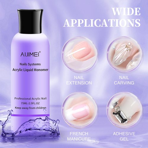 AIJIMEI Acrylic Monomer Liquid 5oz 2Pcs 75ml/2.5fl.oz Acrylic Liquid Monomer for Acrylic Powder Acrylic Nail Liquid Monomer for Acrylic Nails Acrylic for Nails Powders & Liquids