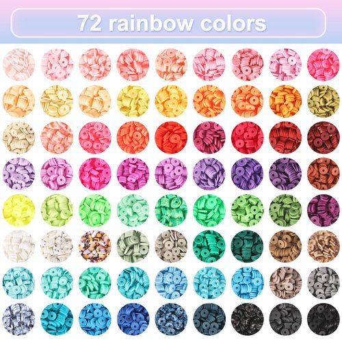 QUEFE 9000pcs, 72 Colors Clay Beads for Friendship Bracelet Making Kit, Bracelet Making Kit for Girls 8-12, Polymer Heishi Beads, Letter Beads for Jewelry Making, for Gifts, Crafts, Preppy