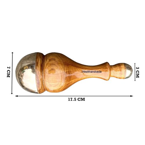 HEALTHANDWEALTH kansa Wand face Detox Bronze/Kansa Wand Body and Foot Massager with Wooden Handle for Detoxification and Deep Relaxation (Both Side Kansa Cap Medium & Mini)