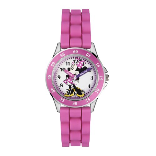 Minnie Mouse Kids' Analog Watch by Accutime - Pink Bezel, Strap & Dial, Time-Teacher Model MN1157
